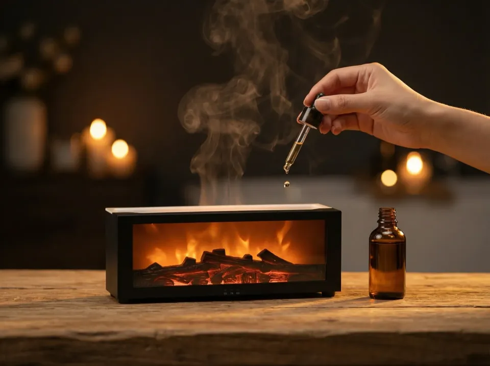 Adding essential oil drops into the Ember diffuser